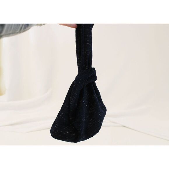 Navy Blue Soft Velour Japanese Knot Bag - Picture 2 of 4